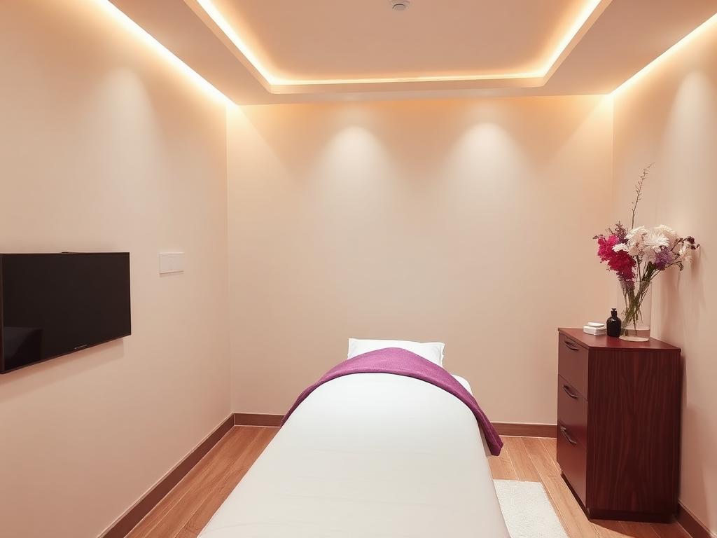 Esthetician treatment room with facial bed in Atlanta airport salon suites